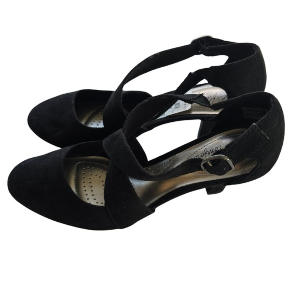 🆕️ Dexflex Comfort Black Suede Ankle Strap Women's Size 6.5 Block Heel Pumps - Picture 6 of 16